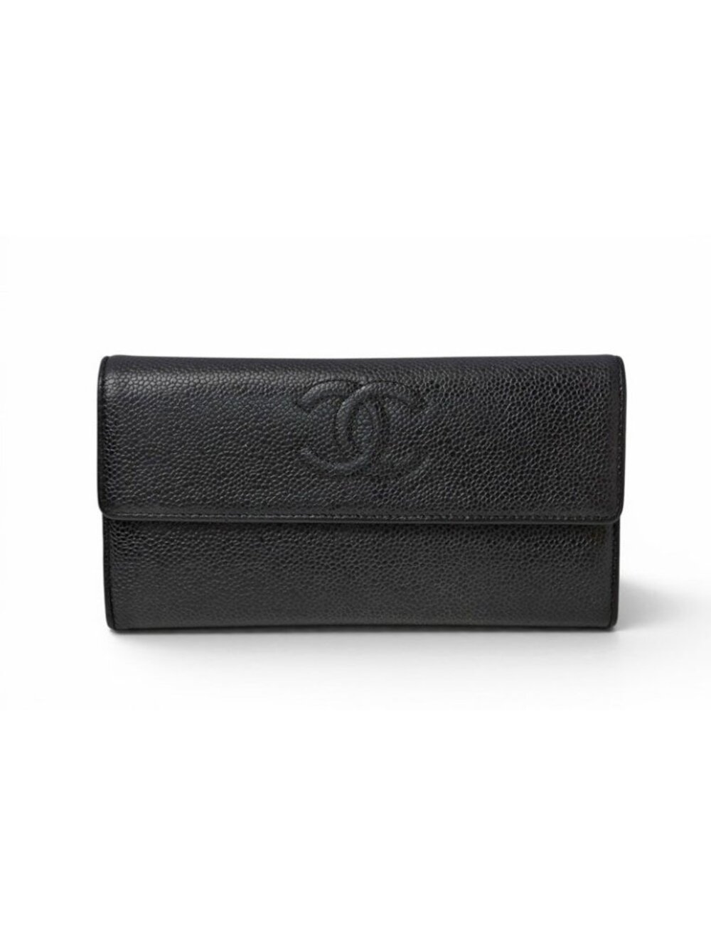 Chanel Wallet Caviar Leather Black CC Logo